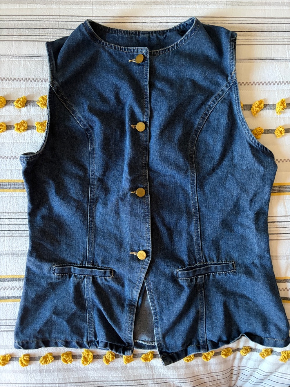 Dark Blue Denim Button-Front Waistcoat/Vest